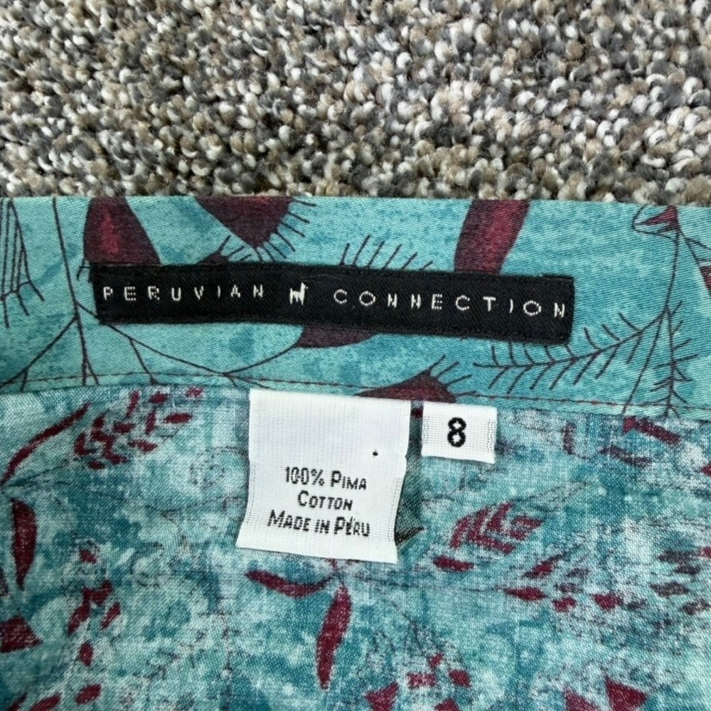 Peruvian Connection Teal Handkerchief Hem Midi Skirt Womens 8 Pima Cotton Casual - Picture 6 of 10